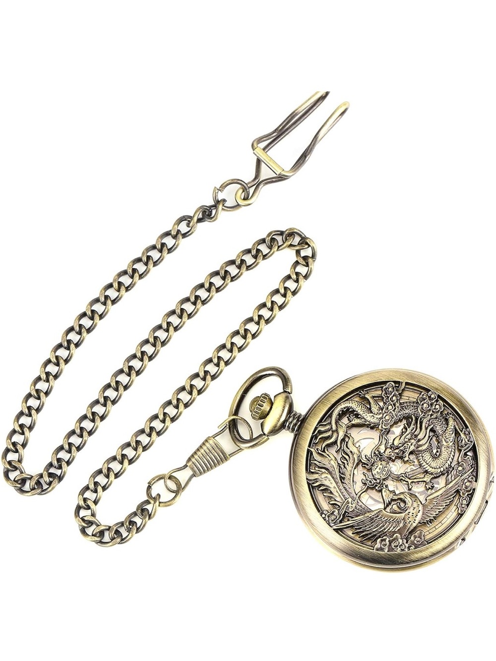 ManChDa Dragon Skeleton Mechanical Pocket Watch Hand Wind Vintage Steampunk - Picture 7 of 14